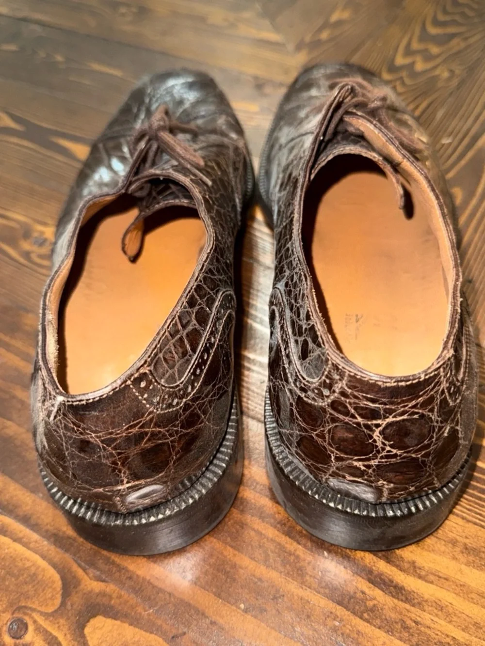 Salvatore Ferragamo Brown Croc-Embossed Leather Oxfords